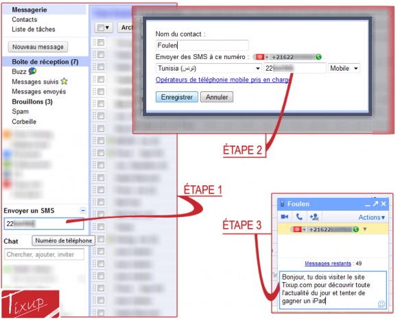 Envoyer un sms à un abonné Tunisiana depuis Gmail